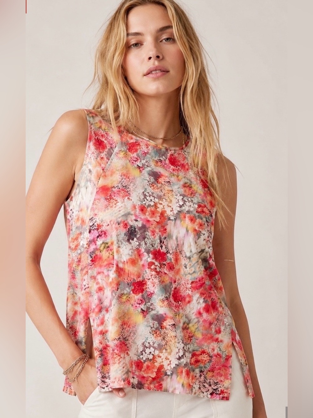 Athleta/As New/Pink Multi Floral Sleeveless Tank Tech Sz S